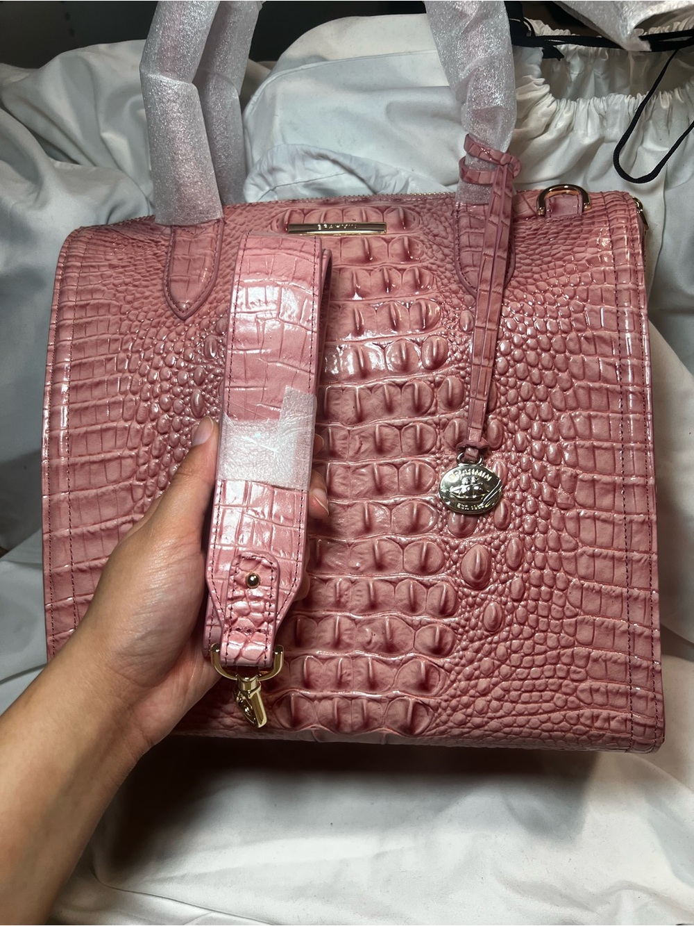 Brahmin Caroline Primrose Breast Cancer Awareness Collection Genuine Leather